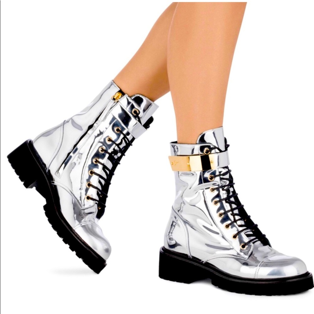 GIUSEPPE ZANOTTI Silver Combat Boots. Like New